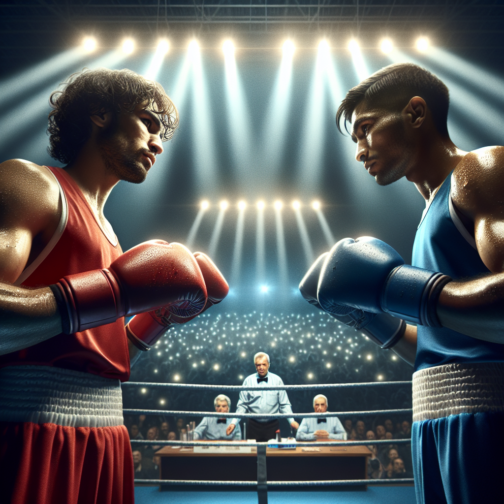 Финал Исламиады: боксёр против узбека, напряжённый момент в ринге под прожекторами.